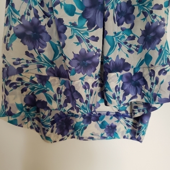 100% silk floral high low sleeveless top large - Picture 3 of 6